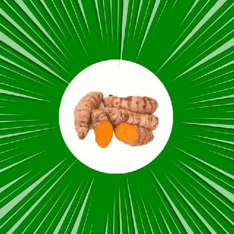 a picture of a bunch of turmeric on a green background with the words lubang kunyit below it