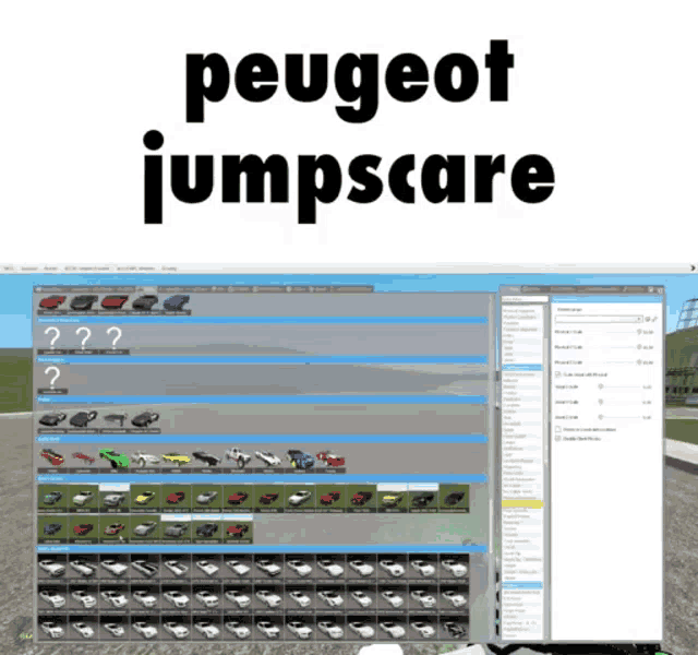 a computer screen with peugeot jumpscare written on the top