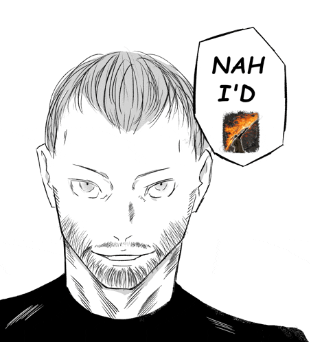 a drawing of a man with a beard and a speech bubble that says " nah i 'd "