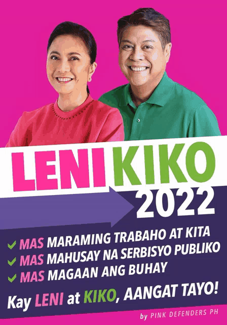 a poster for leni kiko 2022 with a man and woman on it