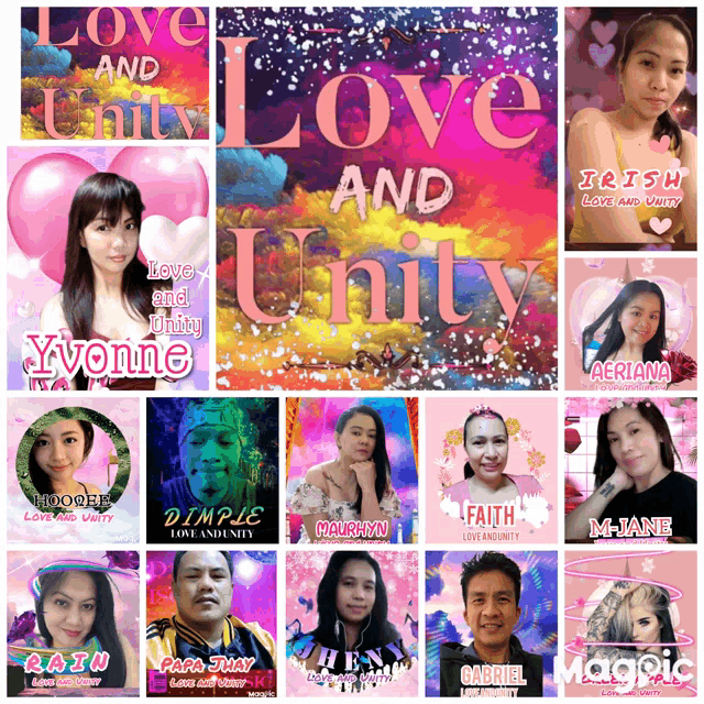 a collage of pictures with the words love and unity on the top