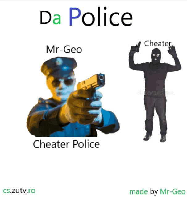 a police officer holding a gun next to a cheater police