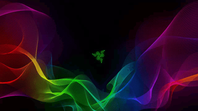 a rainbow colored background with the razer logo in the center