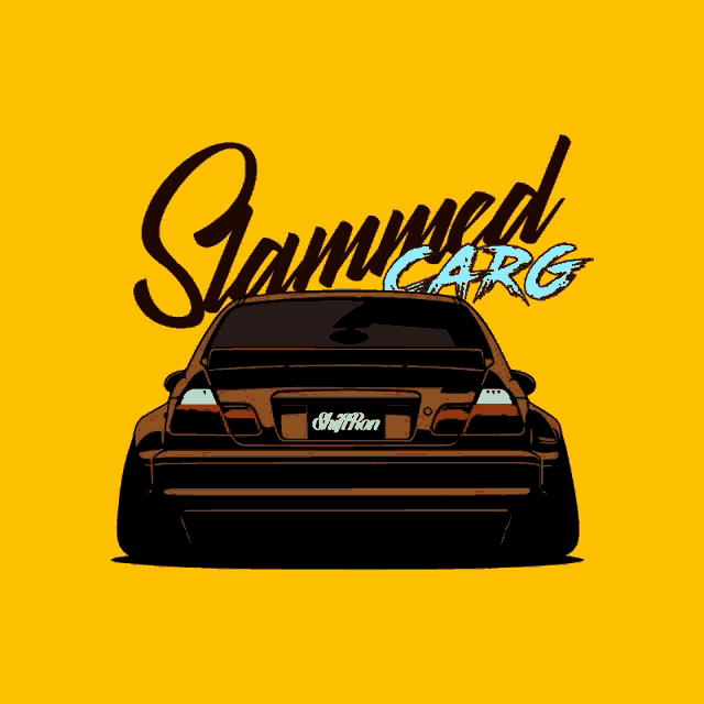 a yellow background with a car and the words slammed carg on it