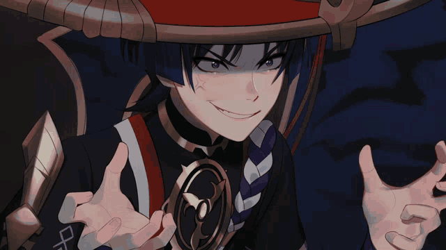 a drawing of a man with a red hat and black shirt