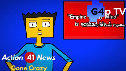 a cartoon of a man standing in front of a screen that says action 41 news