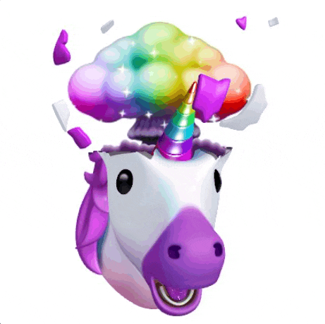 a unicorn head with a rainbow cloud coming out of it 's head .