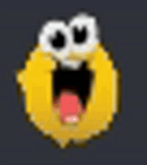 a pixel art smiley face with its mouth open and a red tongue sticking out .