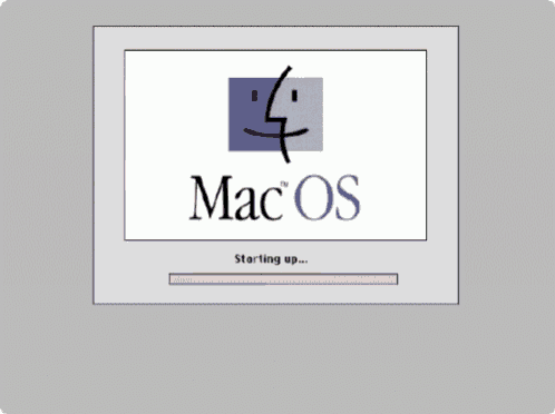 a mac os starting up screen with icons on the bottom