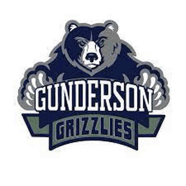 the gunderson grizzlies logo is a bear with a paw on a white background .