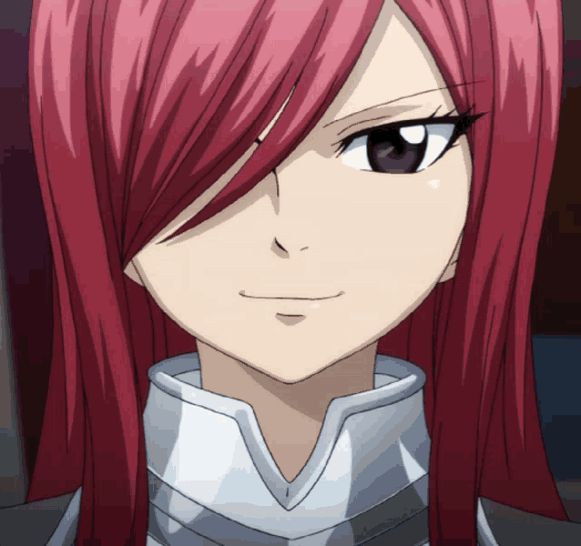 a close up of a red haired anime character