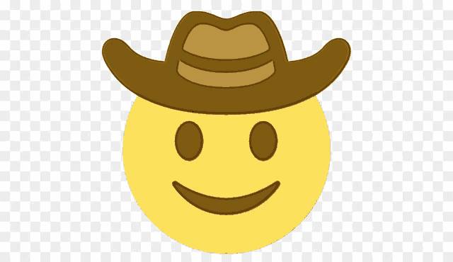 a yellow smiley face with a brown cowboy hat on