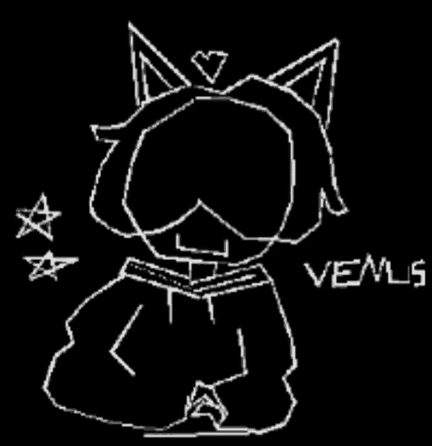 a black and white drawing of a cat with the word vemls written below it