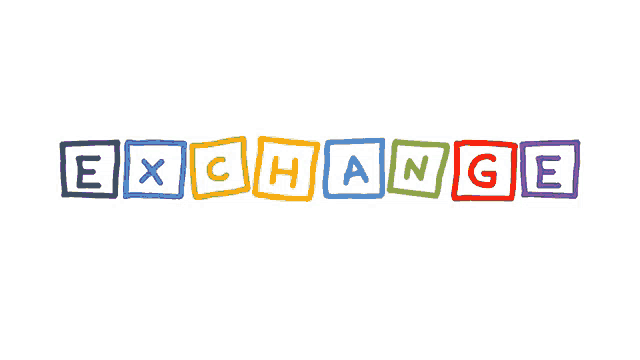 the word exchange is written in colorful squares