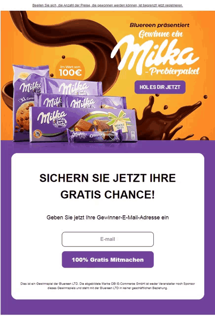 a milka advertisement with a splash of chocolate