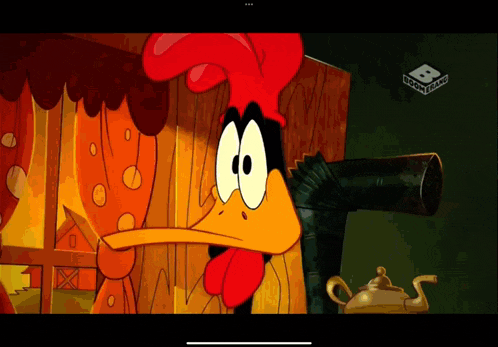 a cartoon of a rooster with a big red crest is on a cartoon network channel