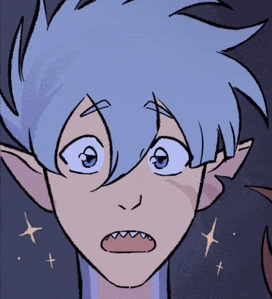 a cartoon drawing of a boy with blue hair and ears