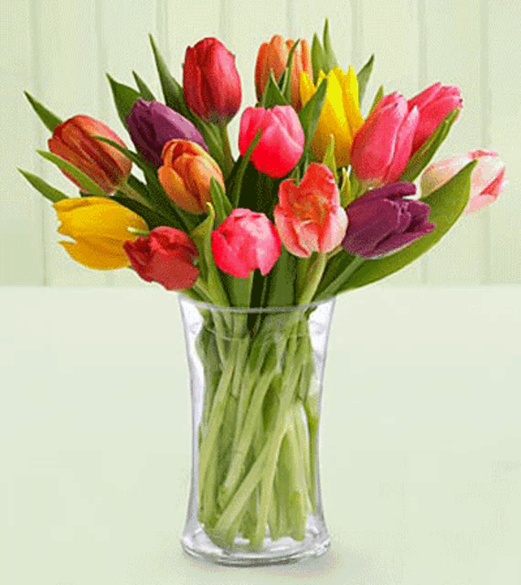 a clear glass vase filled with colorful flowers