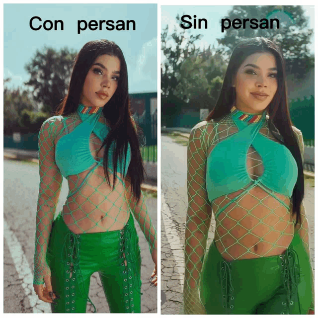 a picture of a woman with the words con persan and sin persan below her