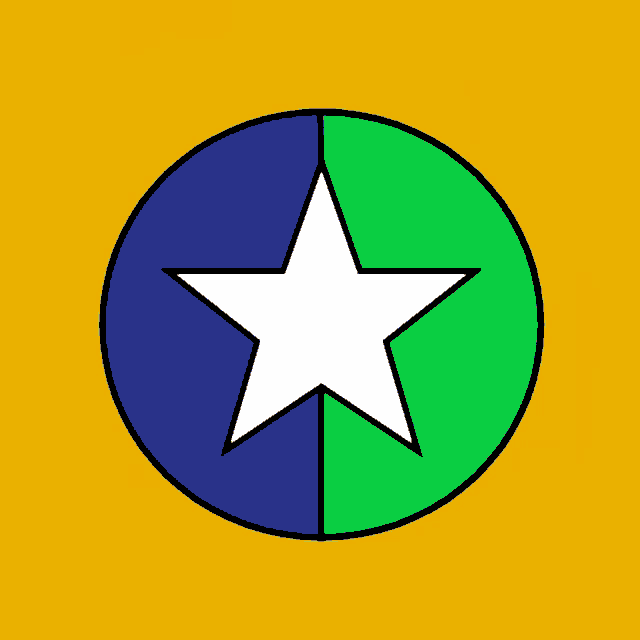 a blue and green circle with a white star inside