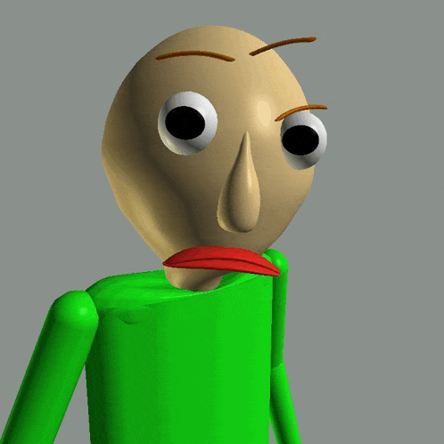 a cartoon character with a green shirt has a red lip