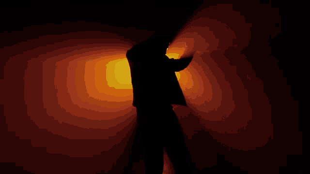 a silhouette of a man standing in a dark room