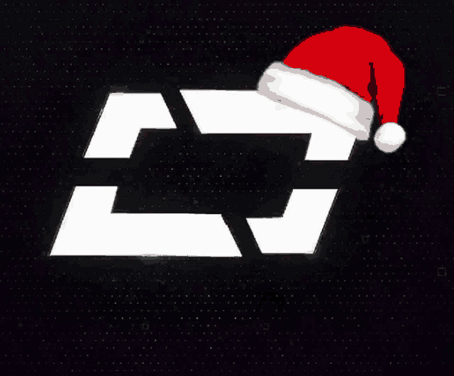 a santa hat is sitting on top of a white l on a black background