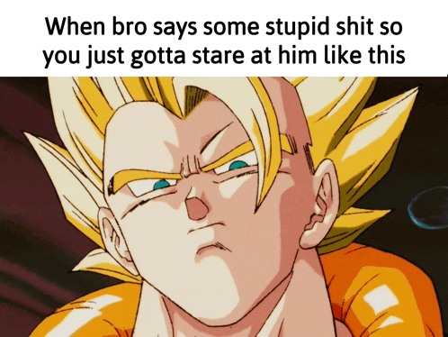 a picture of a cartoon character with the caption " when bro says some stupid shit so you just gotta stare at him like this "