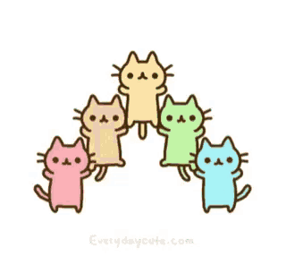 a group of colorful cats are standing next to each other in a circle .