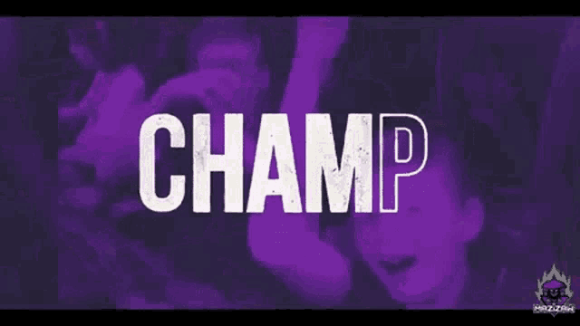 a purple background with the word champion written in white letters .