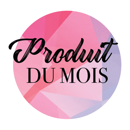 a pink and purple circle with the words produit du mois written on it