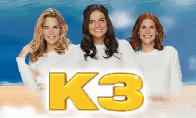 a group of three women standing next to each other with the word k3 on the bottom