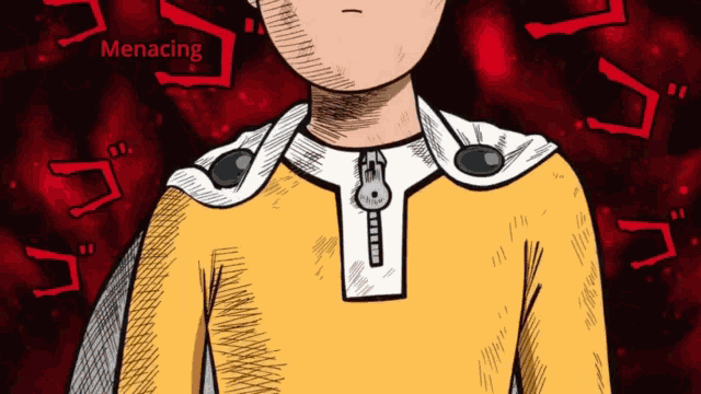 a cartoon drawing of a man with the word menacing behind him