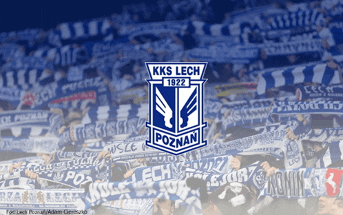 a blue and white logo for kks lech poznań 1922