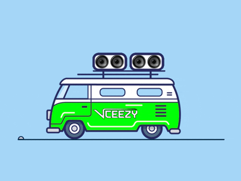 a green and white van with the word yeezy on the side