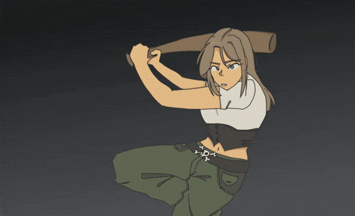 a cartoon drawing of a woman with a skull and crossbones belt