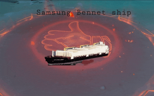 a samsung bennet ship is surrounded by fire