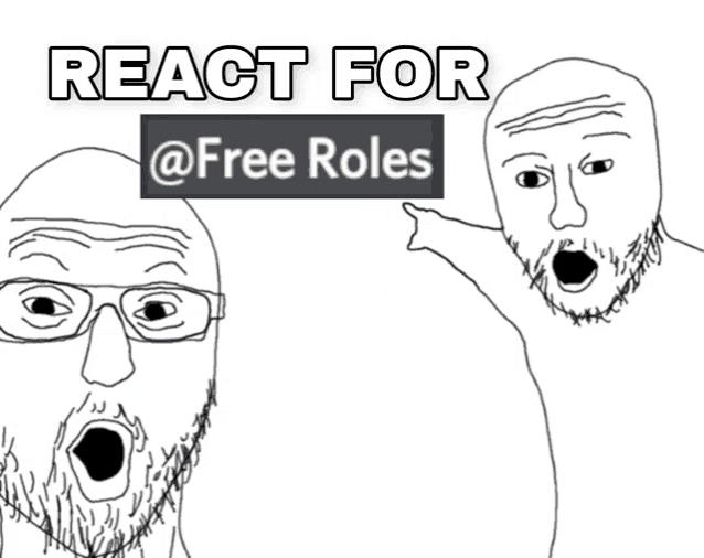 a man with glasses and a beard is pointing at another man with the words react for @free roles below him