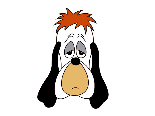 a cartoon dog with red hair covering his ears with his hands