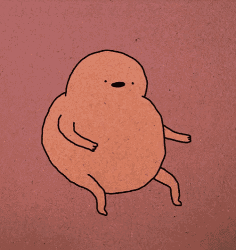 a drawing of a potato with legs and arms on a pink background