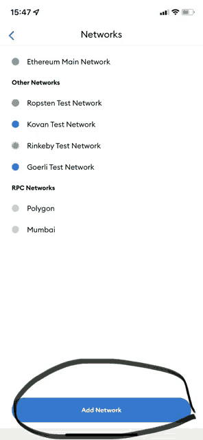 a phone screen shows a list of networks and a button that says add network