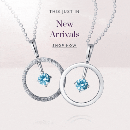 two necklaces are shown with the words " this just in new arrivals shop now " above them