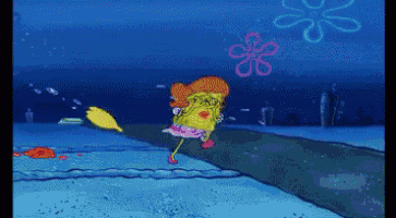 a cartoon of a spongebob squarepants character walking down a road