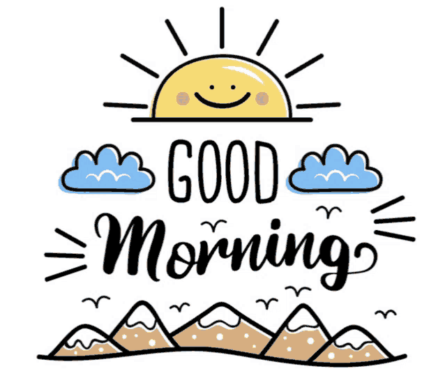 a drawing of a smiling sun with the words good morning