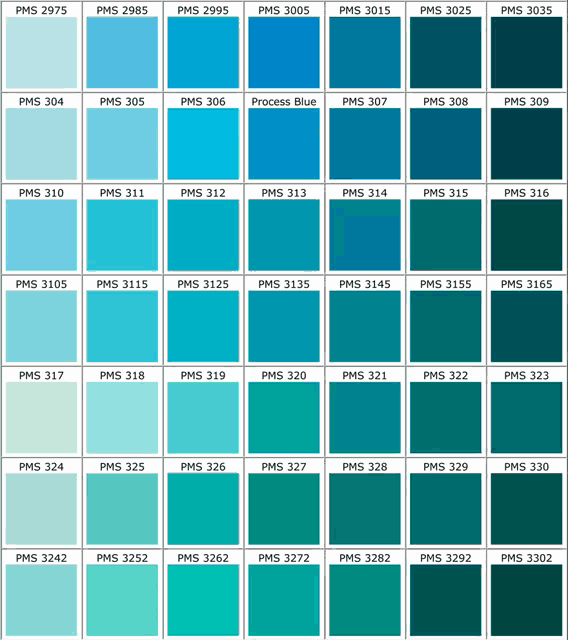 a palette of different shades of blue including process blue