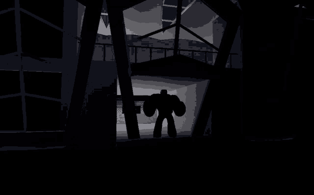 a silhouette of a robot is standing in the dark