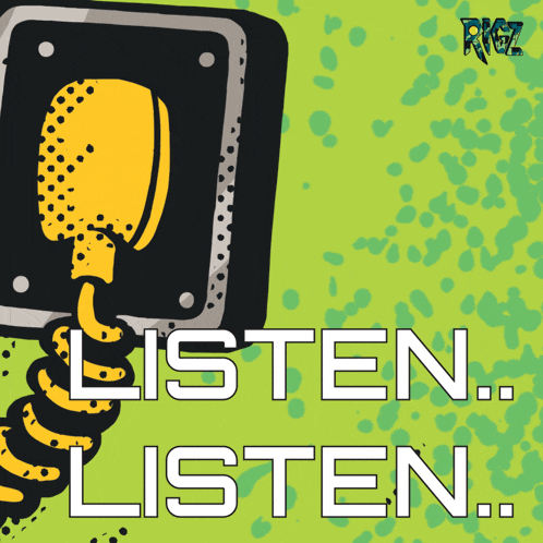 a poster that says listen listen with a microphone on it