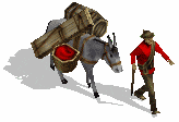 a man walking next to a donkey carrying barrels
