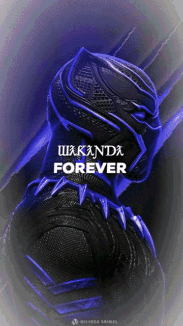 a picture of a black panther with the words wakanda forever on it