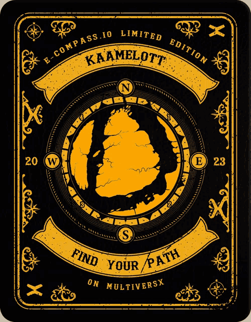 a black and yellow e-compass.io limited edition kaamelott